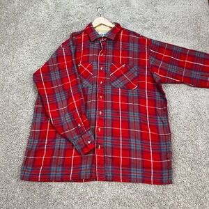 VTG Arrow Dover Button Down Shirt Men XL Tall Red Plaid Flannel Wool Long Sleeve